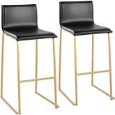 Mara 30" Bar Stool in Black Leatherette & Gold Steel (Set of 2)